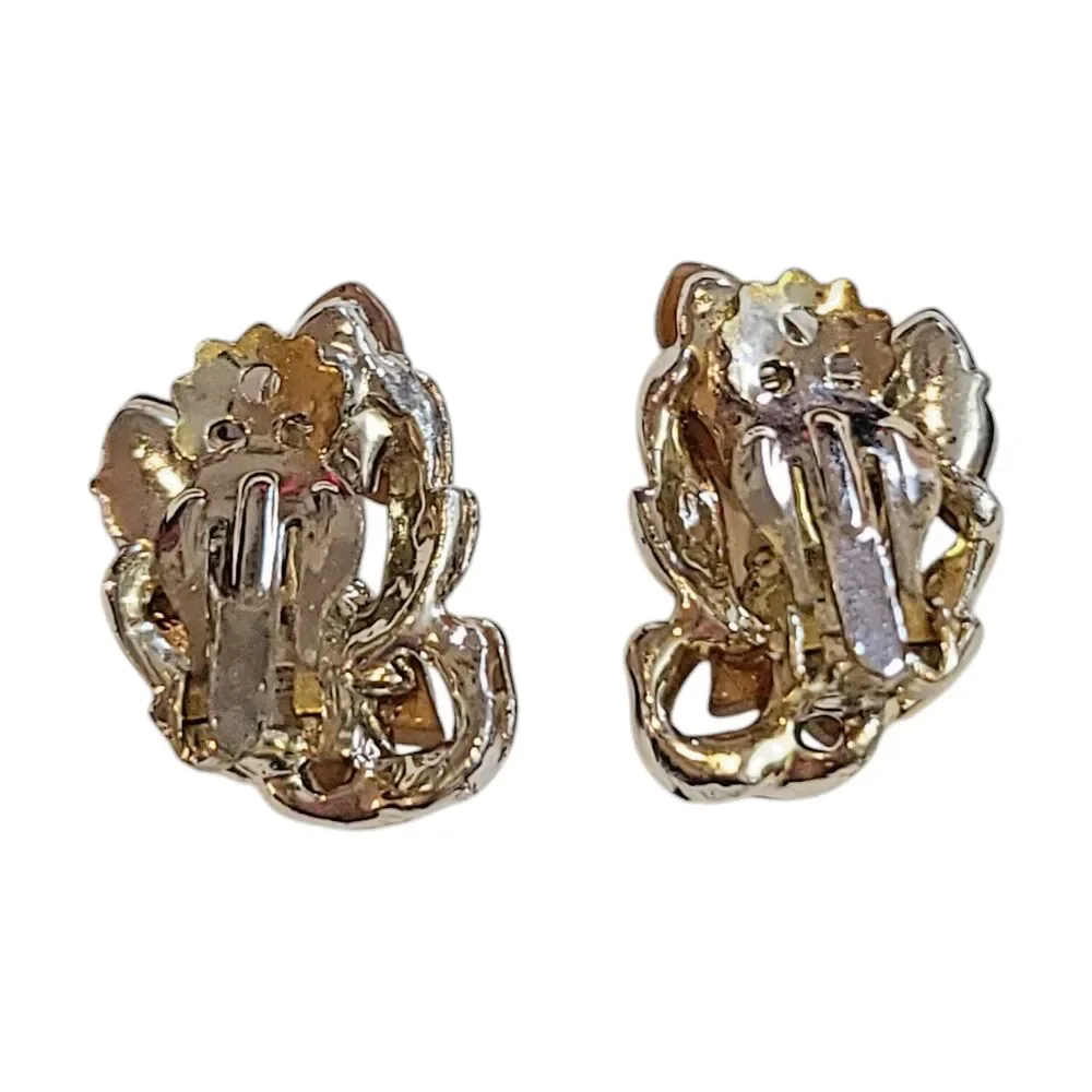 Vintage 80s Silver Tone Moon Glow Leaf Autumn Fall Clip On Earrings